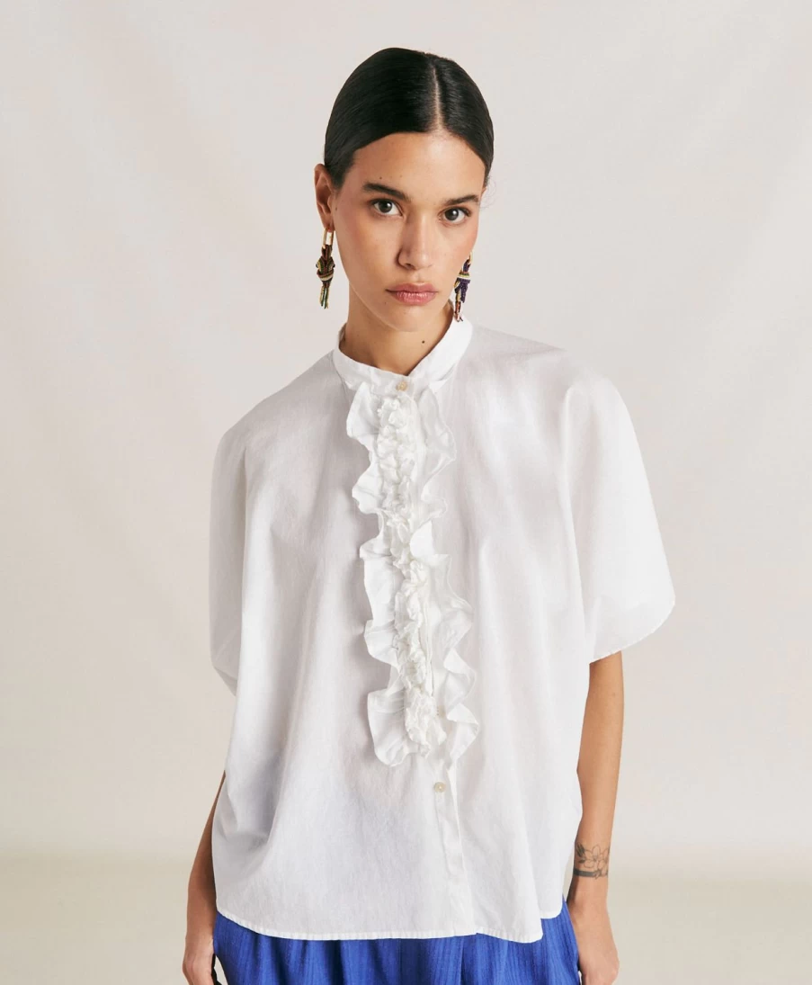 Momoni Women's Berenice Cotton Voile Shirt in Cream - Elegant Casual Blouse
