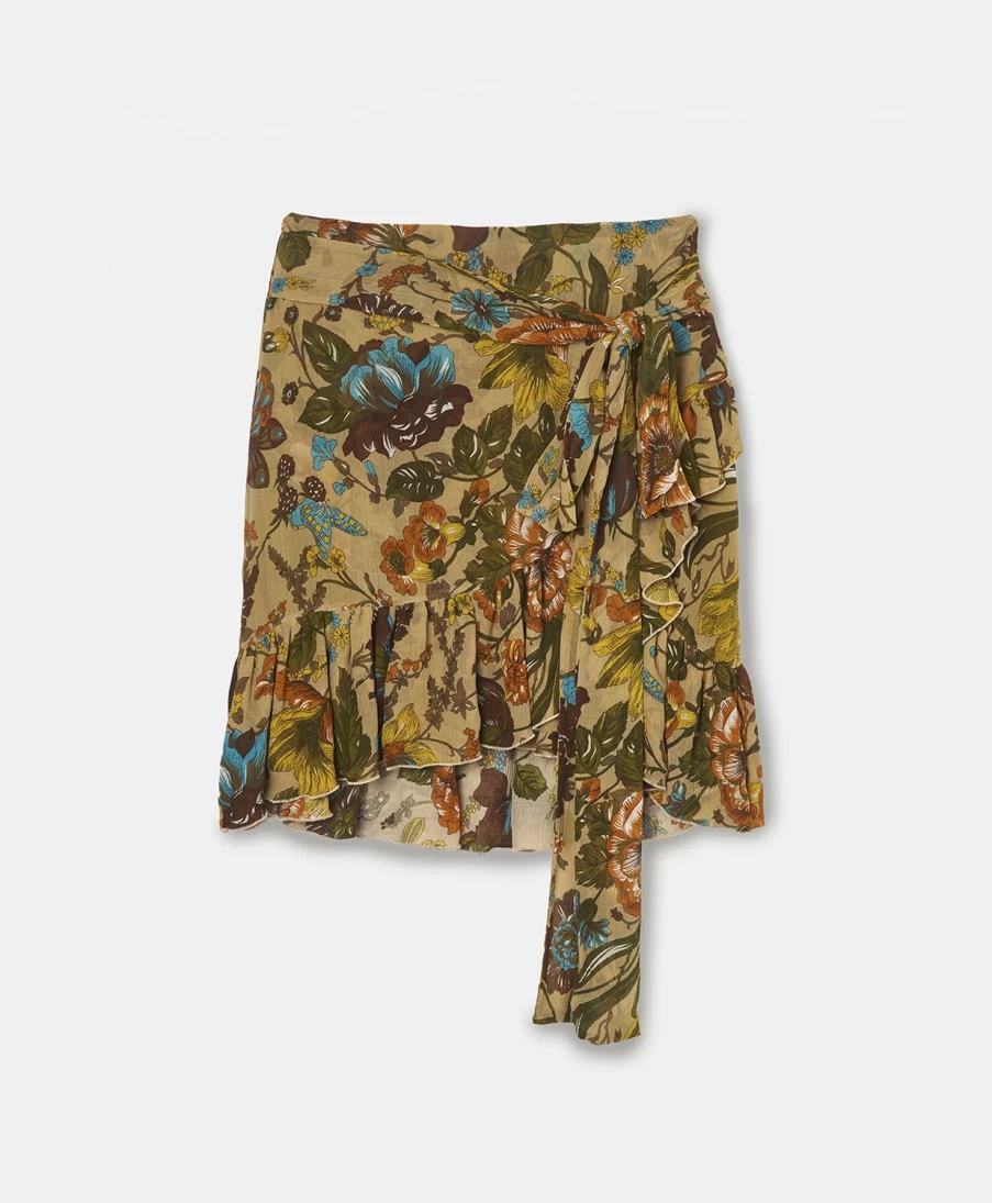Momoni Women's Aquila Printed Crepon Skirt - Beige & Multicolor Floral Summer Skirt