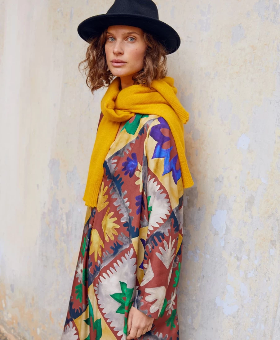 Momoni Women's Rodrigue Printed Viscose Twill Dress - Multicolor Burnt Floral Summer Fashion