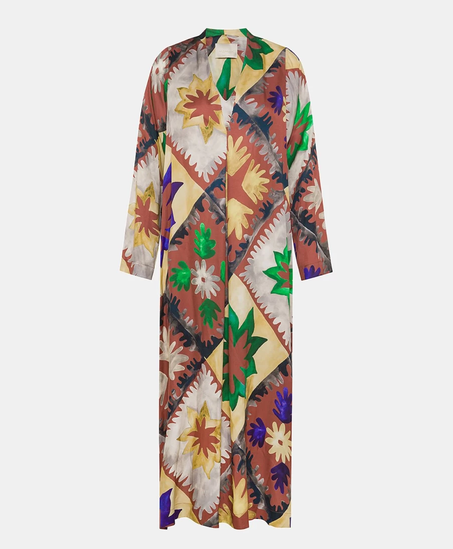 Momoni Women's Rodrigue Printed Viscose Twill Dress - Multicolor Burnt Floral Summer Fashion