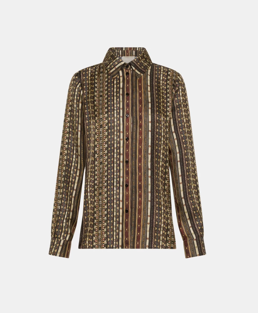 Momoni Women's Arles Silk Twill Shirt - Multicolor Black Pattern Elegant Blouse