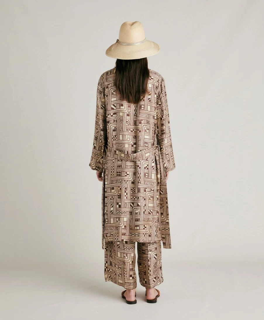 Momoni Women's Bados Coat - Beige & Tobacco Silk Twill Trench Coat
