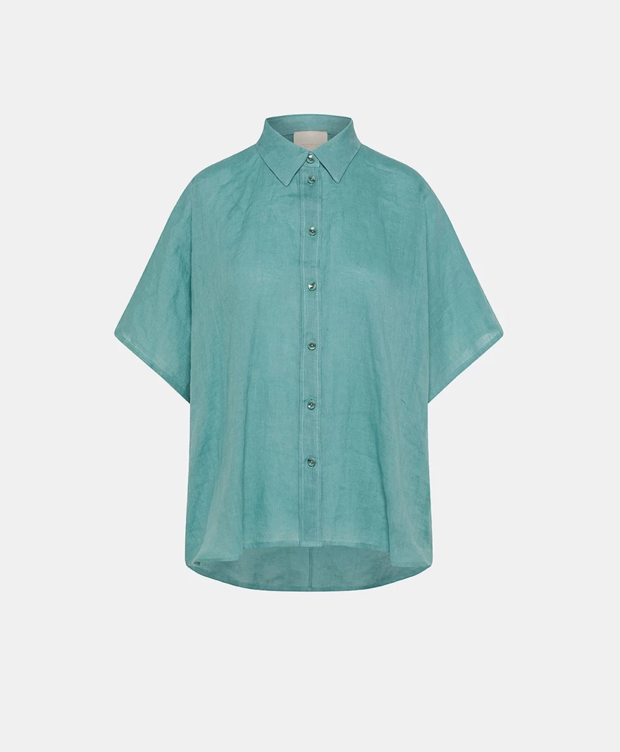 Momoni Women's Cerulean Linen Shirt - Elafonissi Style