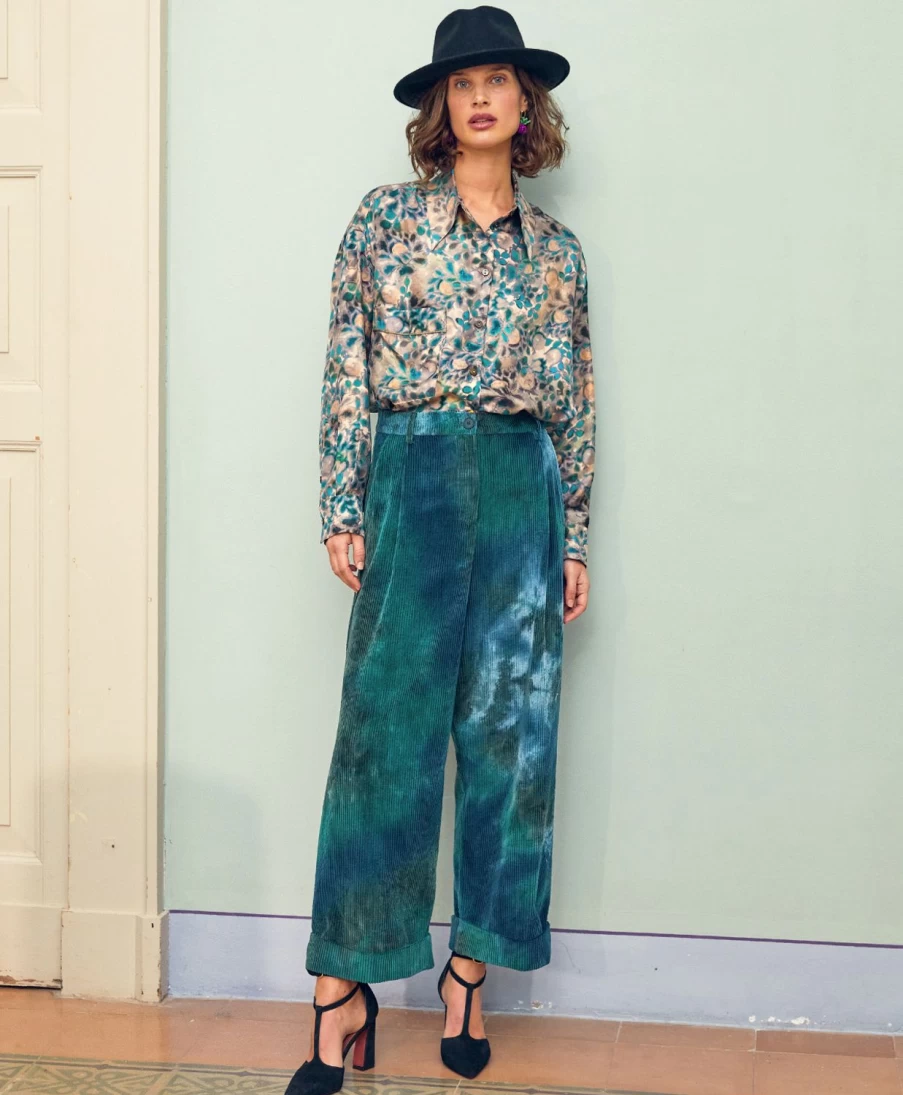 Momoni Women's Grecale Bis Tie-Dye Corduroy Pants - Multicolor Green