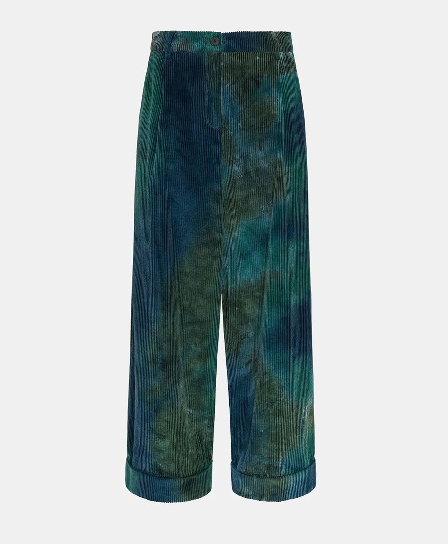 Momoni Women's Grecale Bis Tie-Dye Corduroy Pants - Multicolor Green