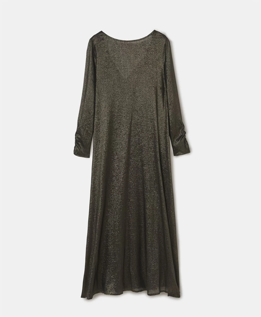 Momoni Women's Black Corolla Lurex Georgette Dress - Elegant Evening Wear