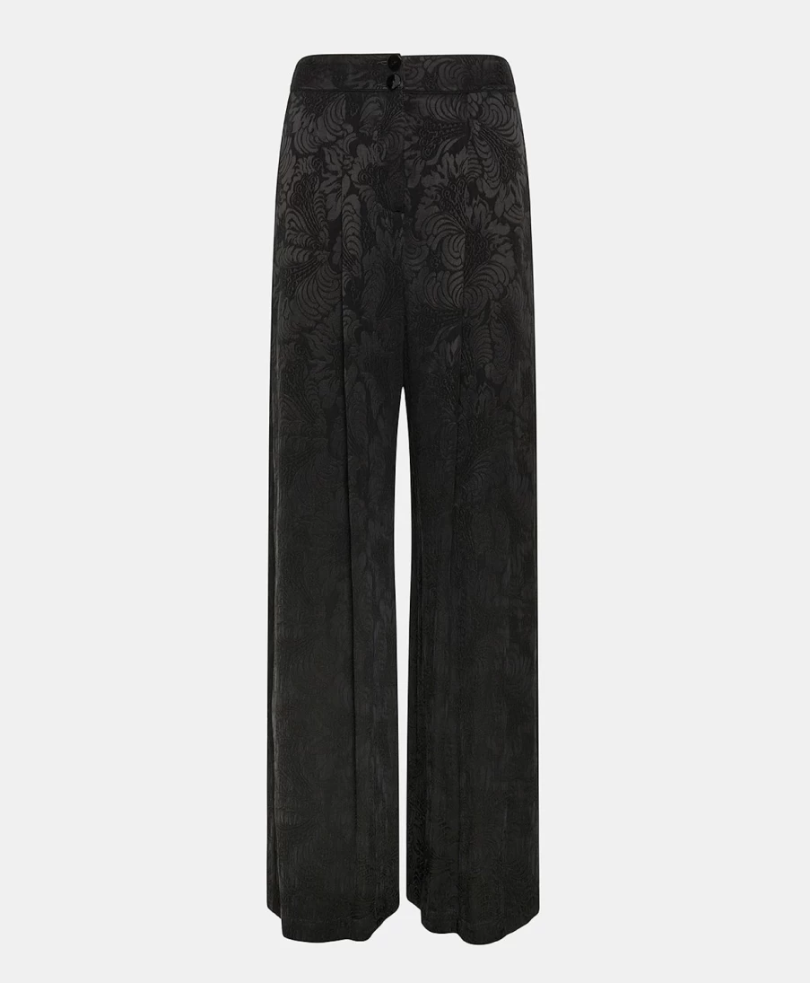 Momoni Women's Black Jacquard Cupro Pascal Pant - Elegant High-Waisted Trousers