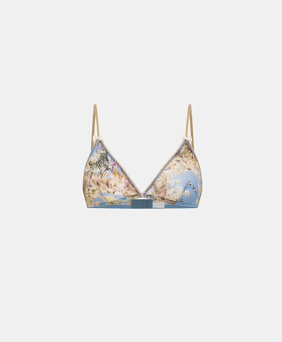 Momoni Women's Amethist Printed Nylon Bra - Cerulean Blue & Multicolour Design
