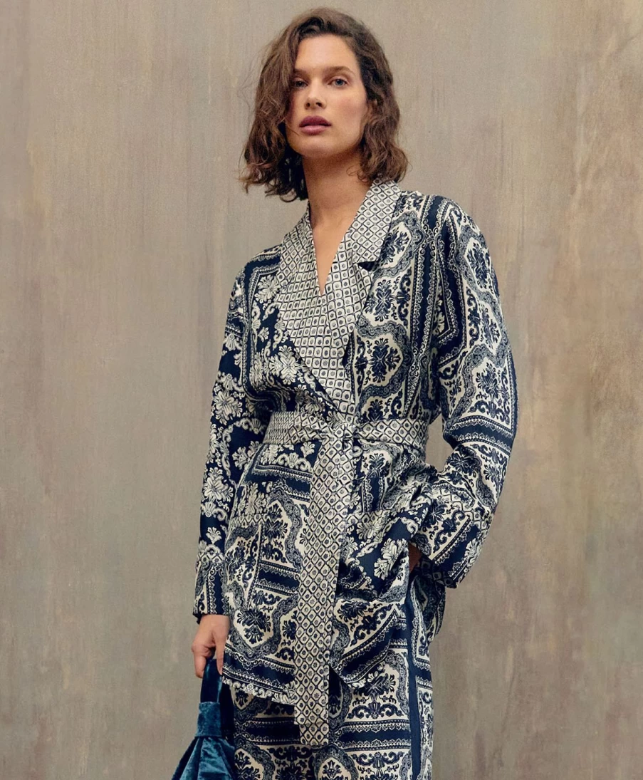 Momoni Women's Isidore Jacket - Black & Optical White Bi-Printed Silk Twill Coat