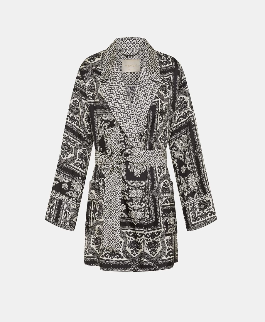 Momoni Women's Isidore Jacket - Black & Optical White Bi-Printed Silk Twill Coat