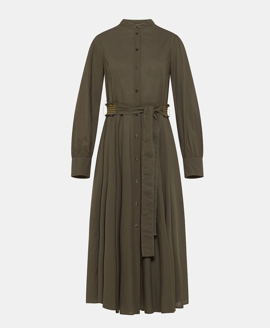 Momoni Women's Army Green Cotton Voile Sinzias Dress - Elegant & Comfortable