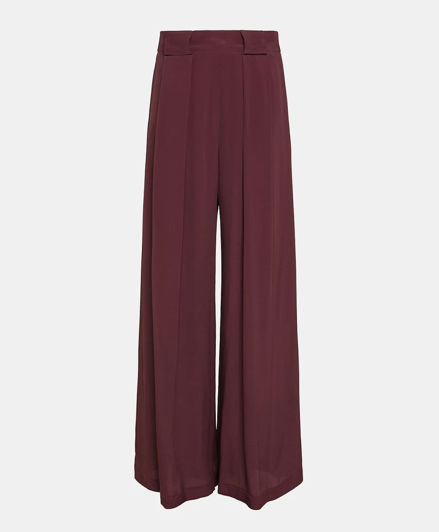 Momoni Women's Aspen Pant - Solid Wine Red Acetate Silk Trousers