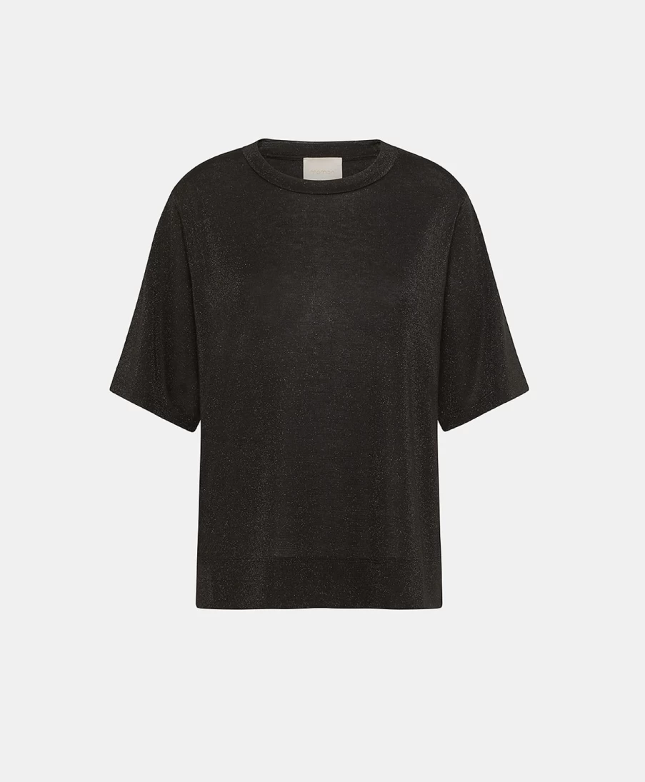 Momoni Women's Black Lurex Jersey Iora T-Shirt - Stylish Glitter Top