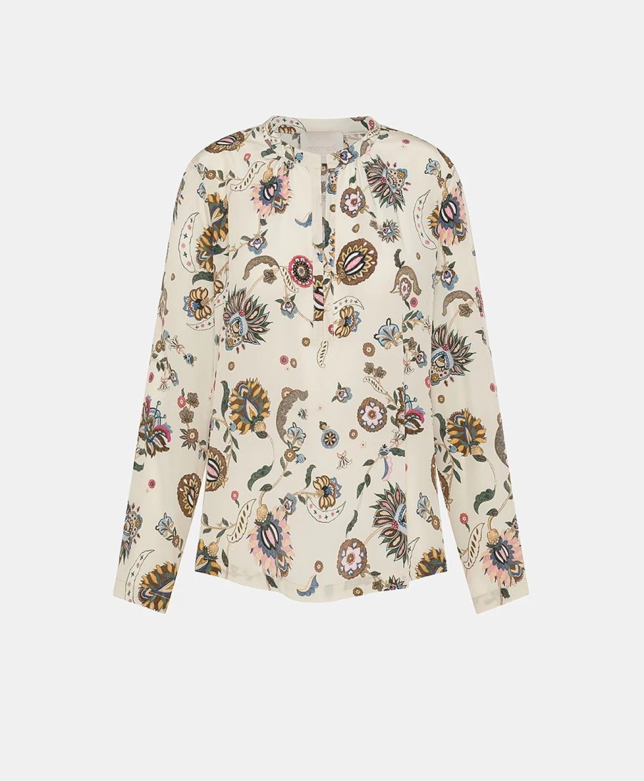 Momoni Women's Hector Blouse - Floral Print Crepe de Chine in Cream & Pink