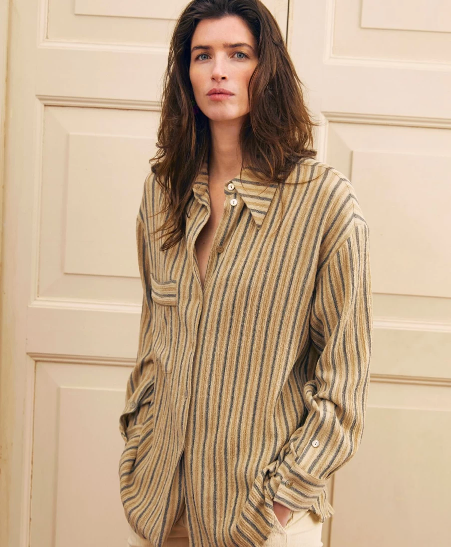 Momoni Women's Berard Shirt - Multicolor Beige Casual Chic Blouse