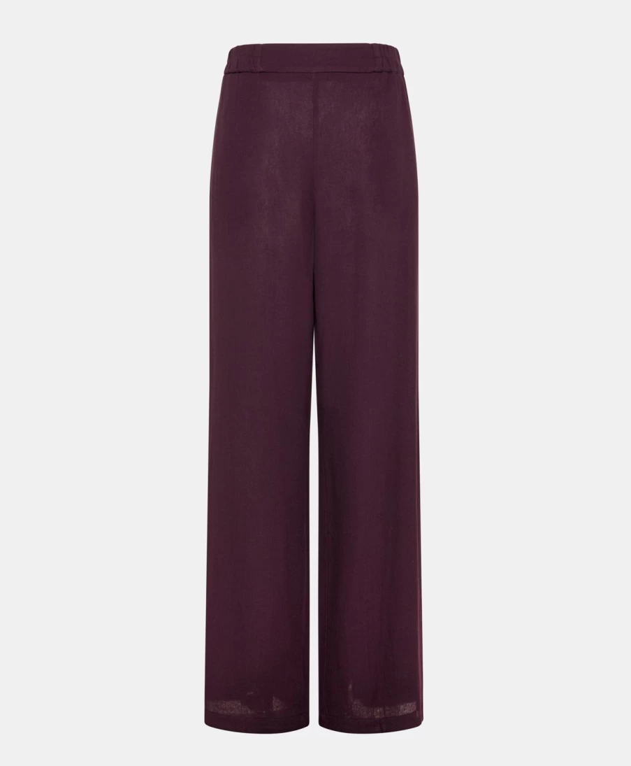 Momoni Women's Baccarat Pant - Double Wool Viscose Gauze, Wine Red, High-Waisted Trousers