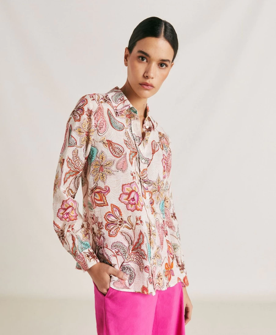 Momoni Women's Estreta Shirt - Multicolor Pink Viscose Linen Blouse