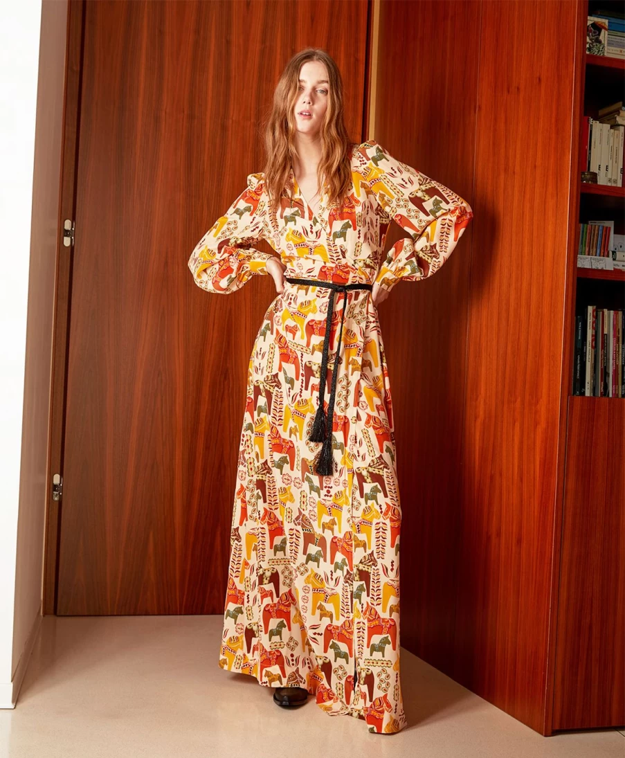 Momoni Women's Pink & Orange Printed Silk Crepe de Chine Alaterno Dress