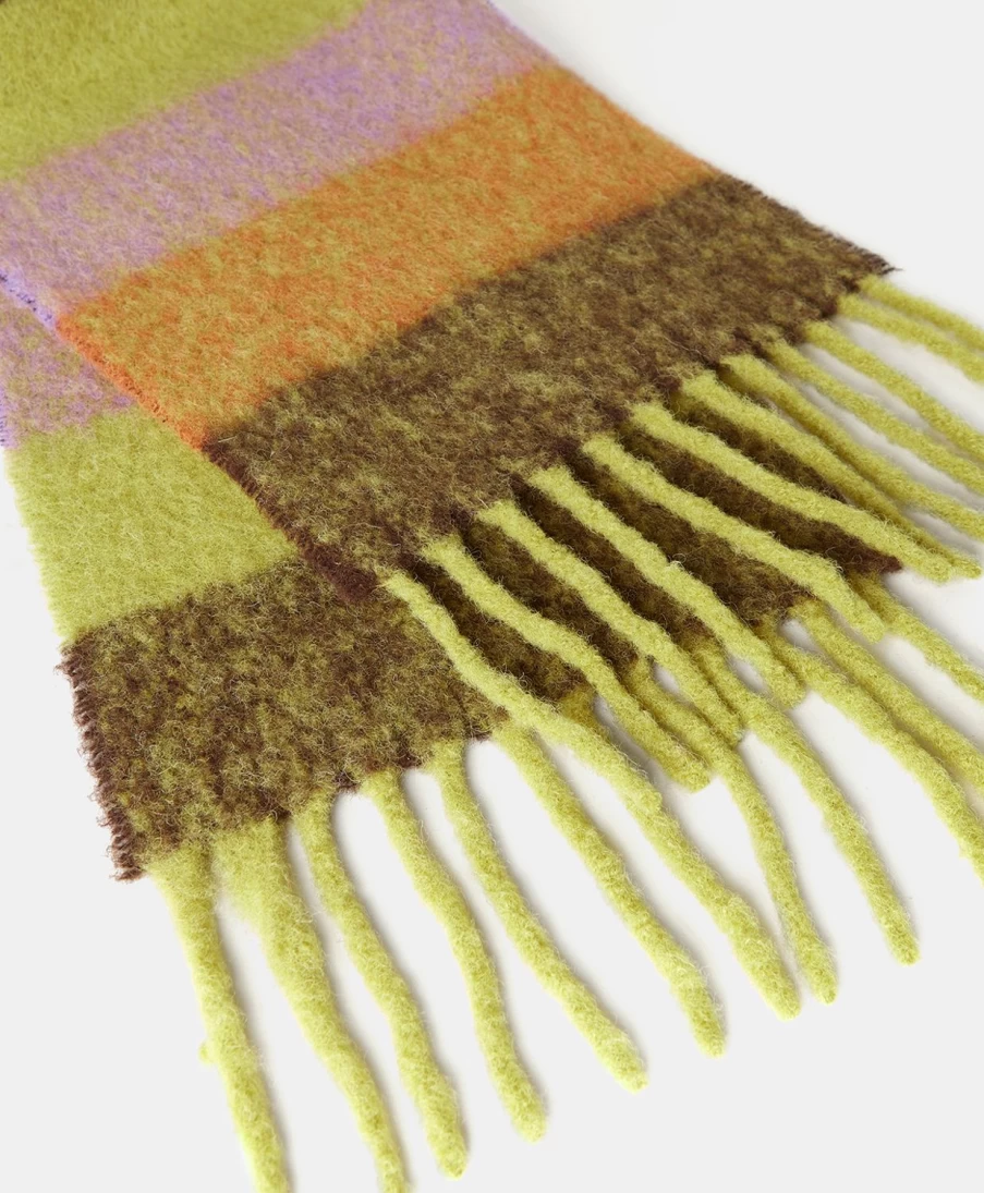 Momoni Women's Striped Alpaca Scarf - Benjamin Design in Oil & Lilac Colors