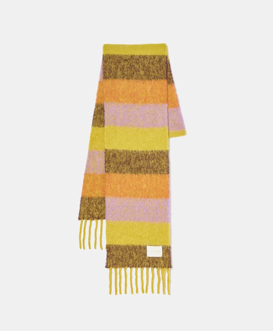 Momoni Women's Striped Alpaca Scarf - Benjamin Design in Oil & Lilac Colors