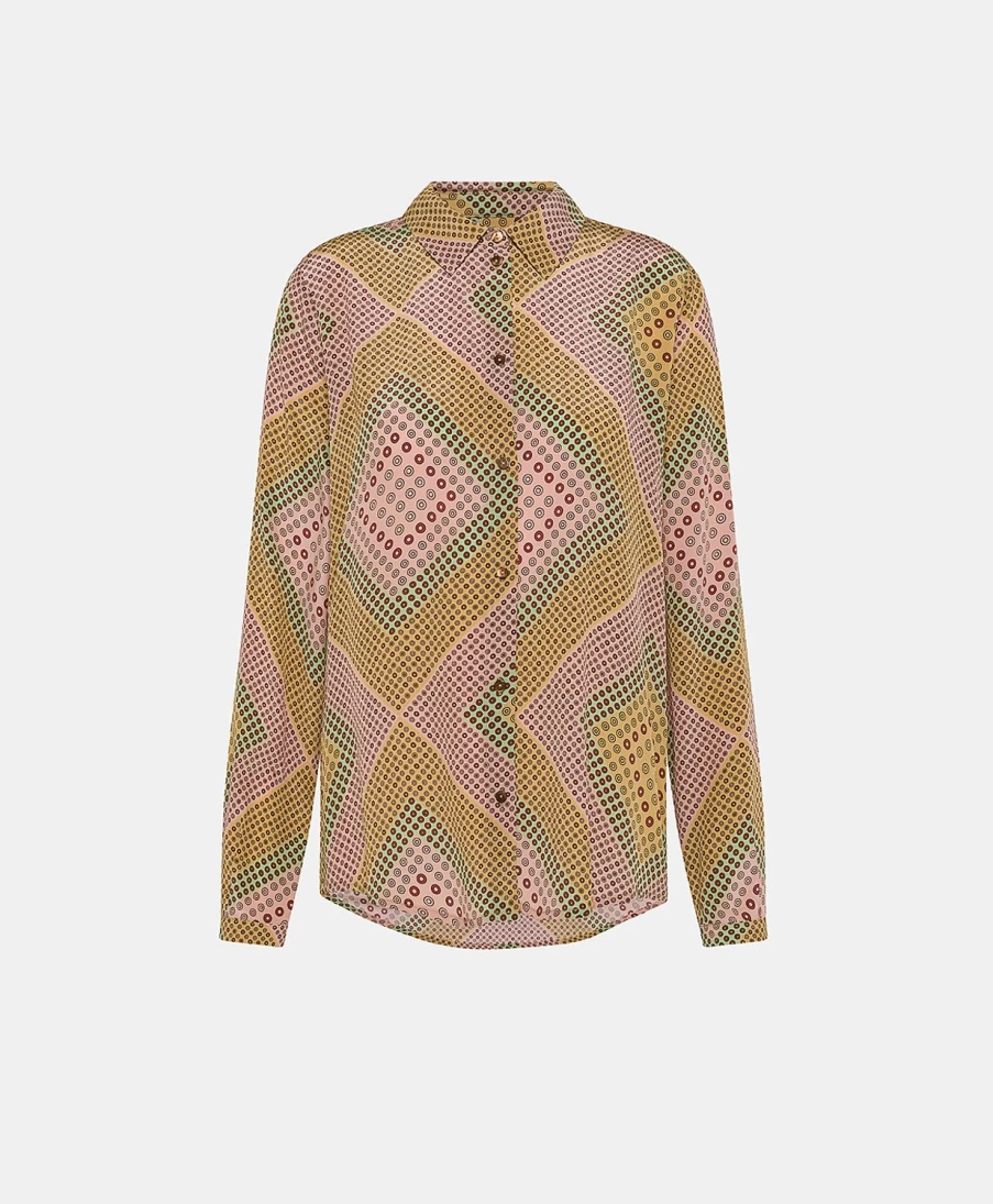 Momoni Women's Pink/Beige Printed Crepe De Chine Meudon Shirt