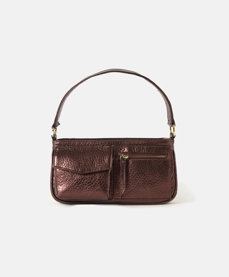 Momoni Women's Burgundy Lame Leather Ginepro Handbag