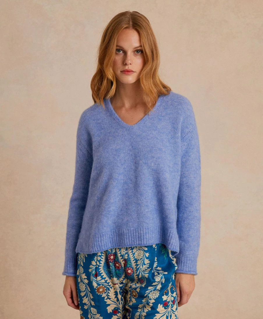 Momoni Women's Cerulean Ostrya Knitwear - Fleece-Effect Baby Alpaca Sweater