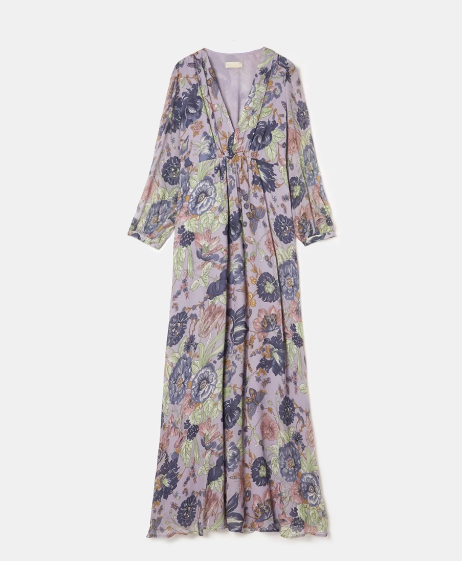 Momoni Women's Lilac & Multicolour Printed Crepon Artemisia Dress