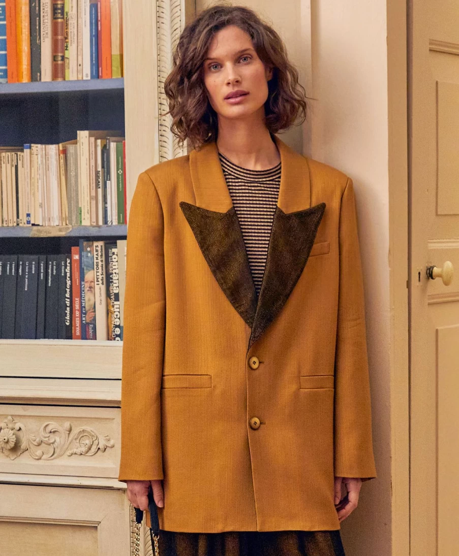 Momoni Women's Elegant Viscose Wool Jacket in Cigar Brown - Germain Style Coat