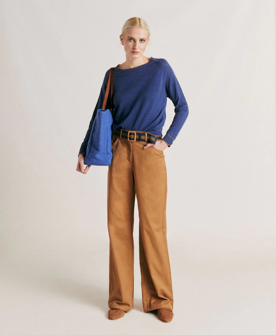 Momoni Women's Olivia Stretch Gabardine Pant in Caramel - Comfortable High-Waisted Trousers