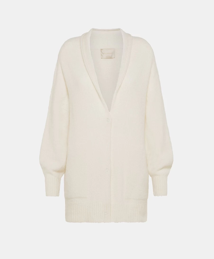Momoni Women's Cream Cardigan - Fleece-Effect Baby Alpaca Sweater for Cozy Comfort