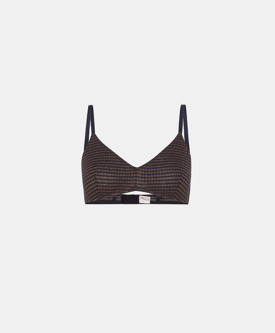 Momoni Women's Lurex Ribbed Stripe Bra - Blue & Bronze Lace Bralette