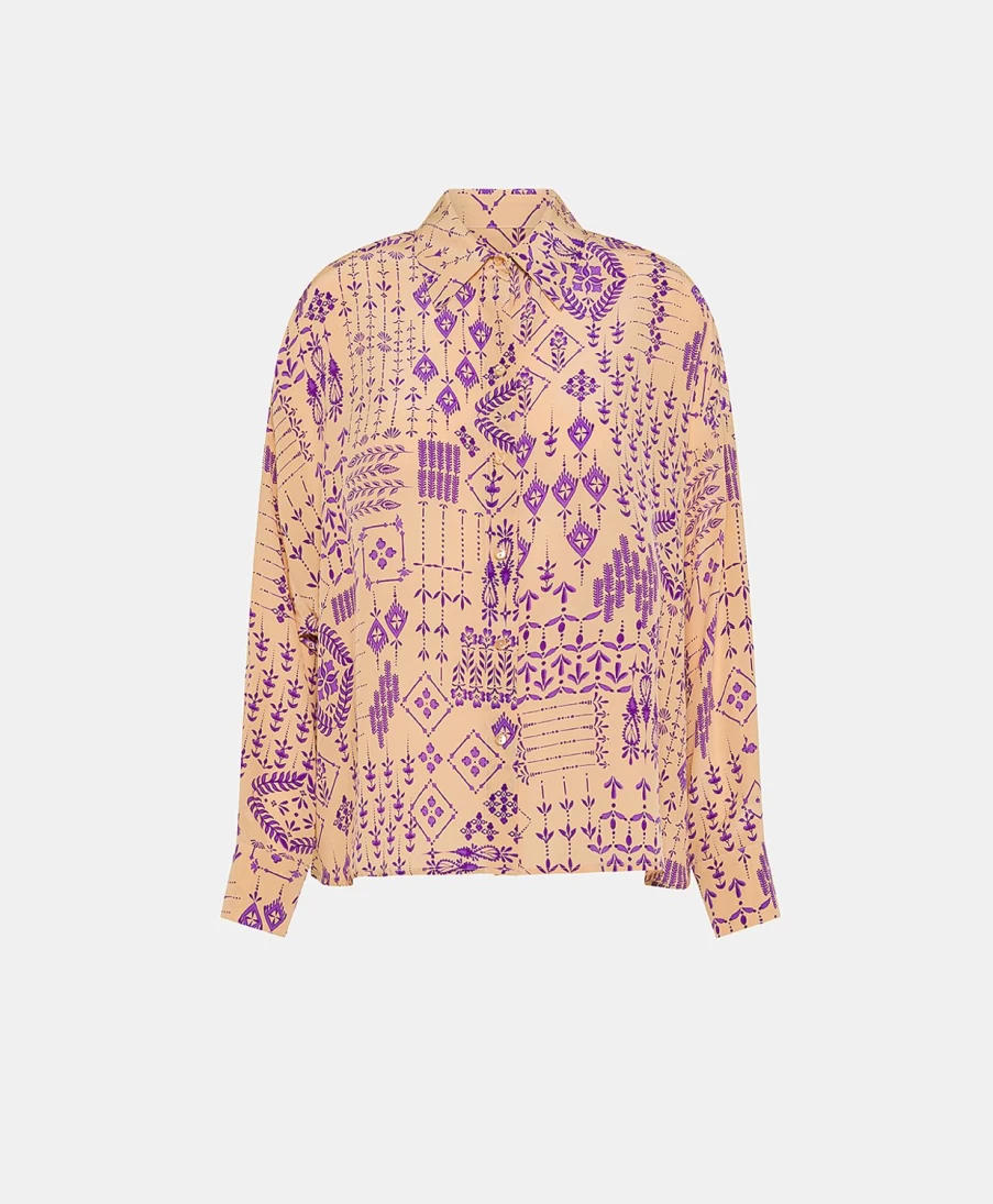 Momoni Women's Marcel Bis Printed Crepe De Chine Shirt in Salmon & Violet