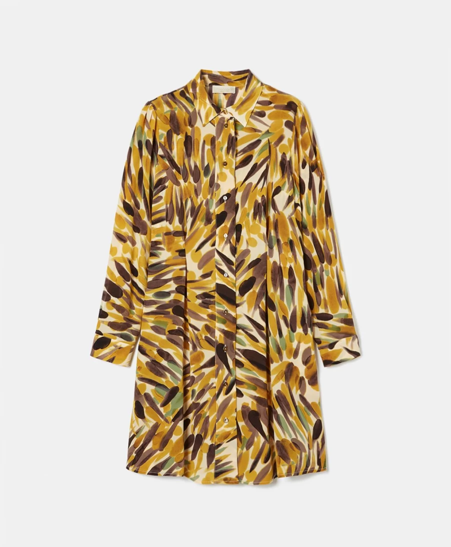 Momoni Women's Acanthis Printed Silk Crepe de Chine Dress - Yellow & Blackberry Floral Pattern
