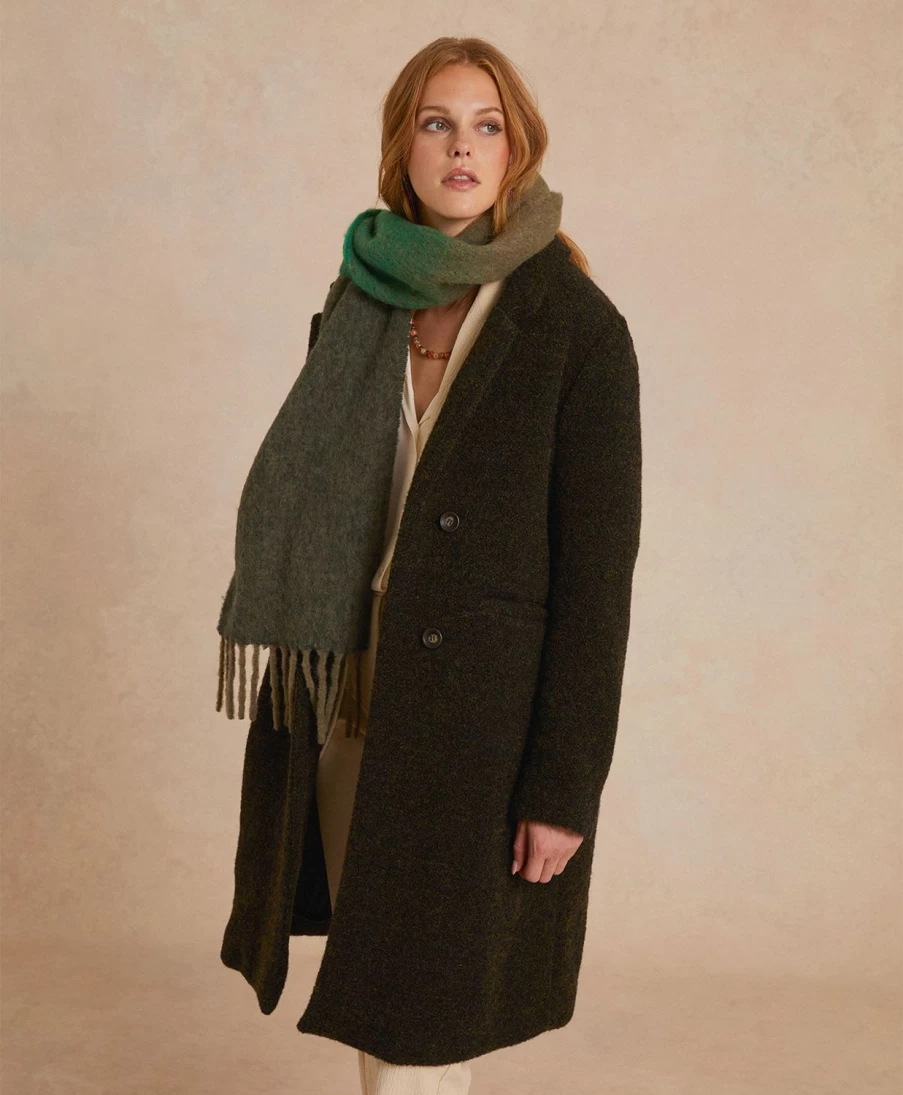 Momoni Women's Dark Green Boucle Alpaca Wool Coat - Belgio Bis Style