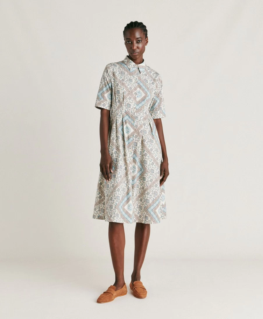 Momoni Women's Ilaria Poplin Dress - Cream & Dusty Elegant Summer Style