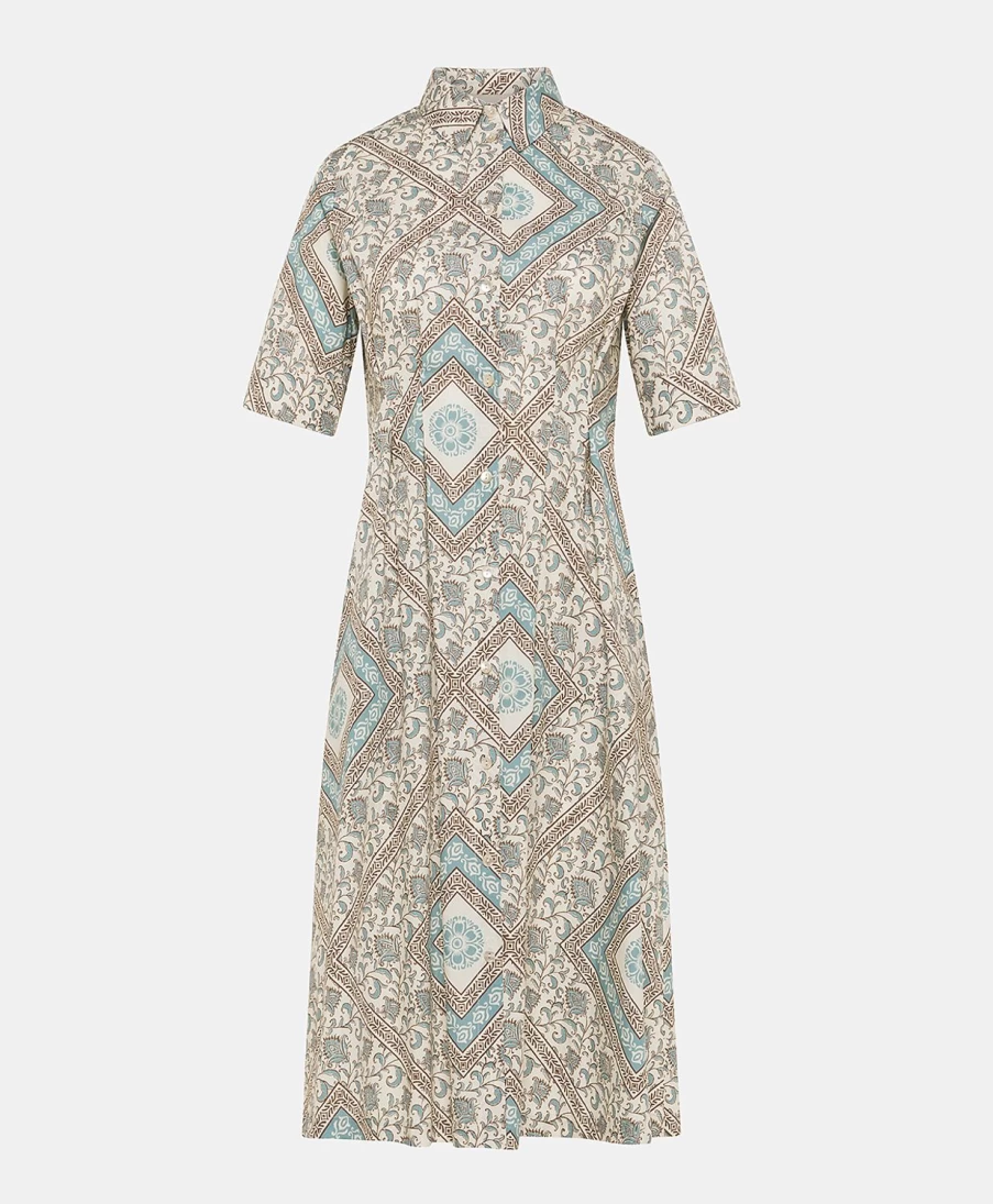 Momoni Women's Ilaria Poplin Dress - Cream & Dusty Elegant Summer Style