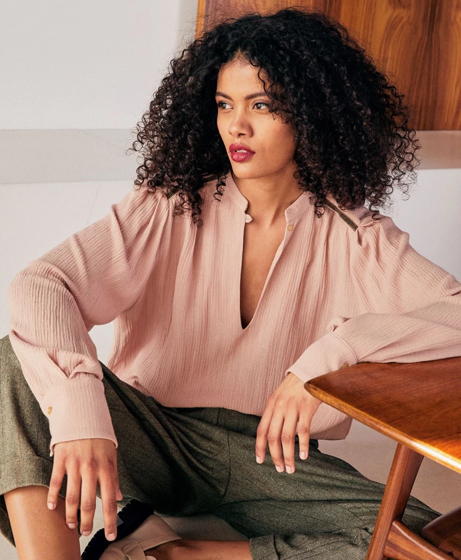Momoni Women's Ailanto Wool Gauze Blouse in Old Rose - Elegant Feminine Top