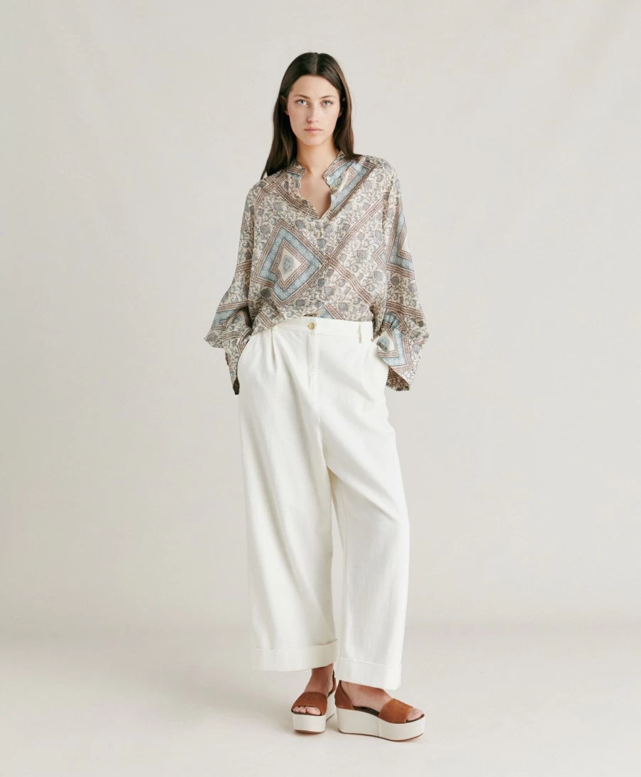 Momoni Women's Grecale Denim Pants in Cream - High-Waisted Casual Jeans