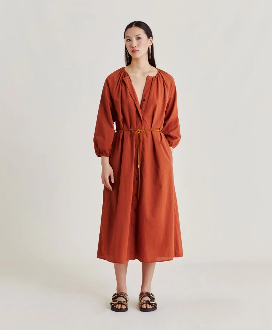 Momoni Women's Terracotta Cotton Voile Caldes Dress - Elegant & Comfortable