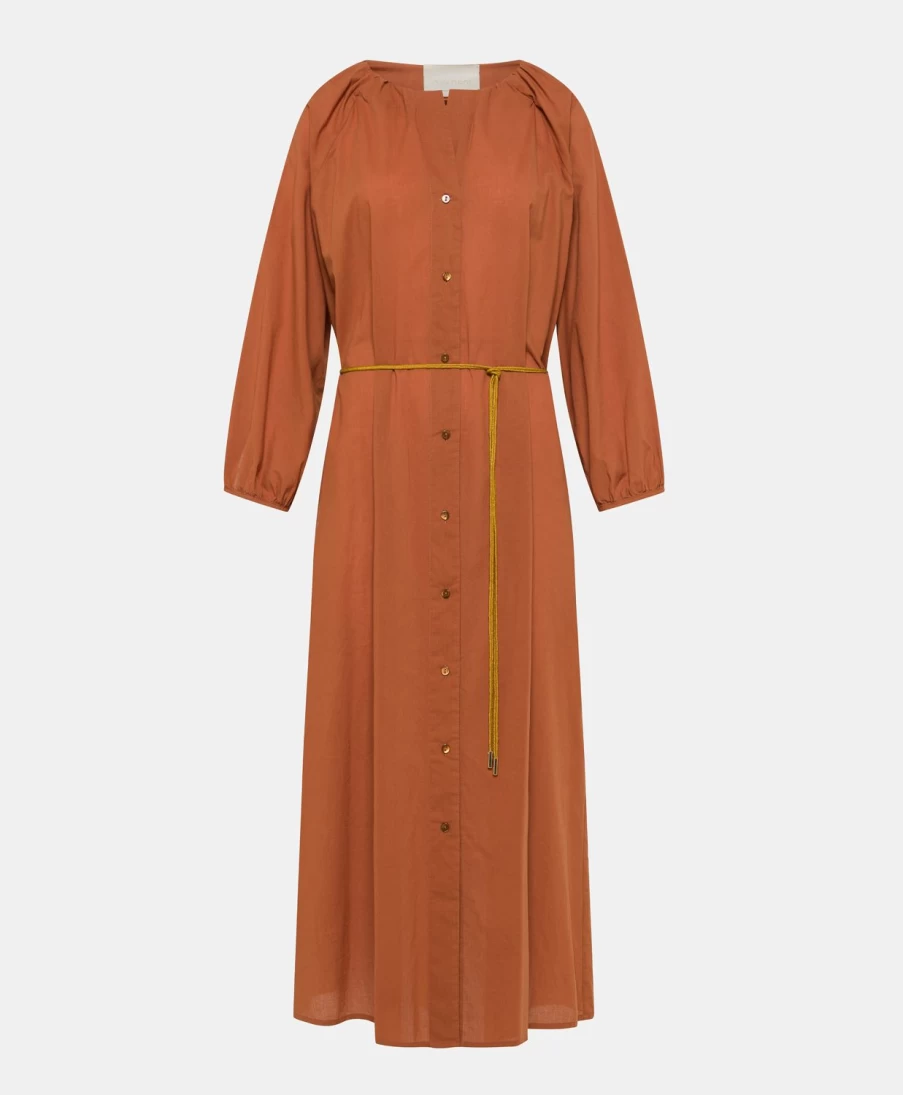 Momoni Women's Terracotta Cotton Voile Caldes Dress - Elegant & Comfortable