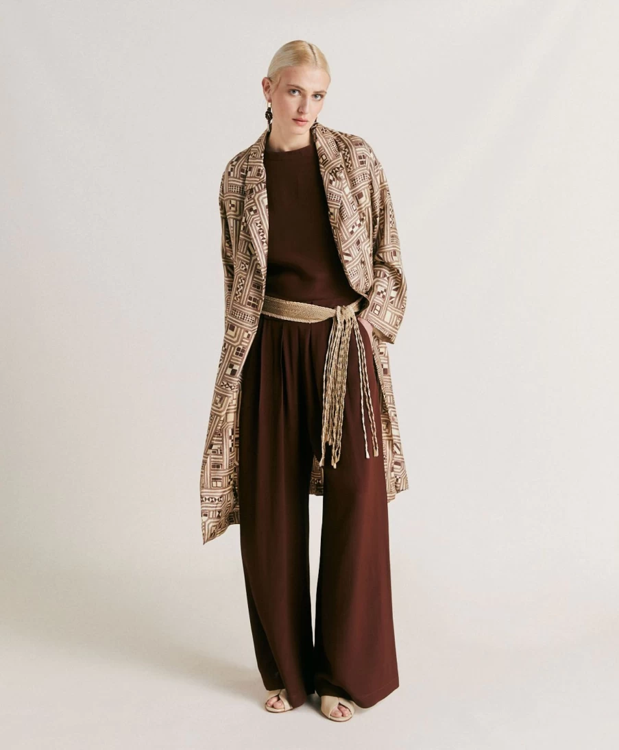 Momoni Women's Aspen Pant - Plain Acetate Silk Trousers in Chocolate