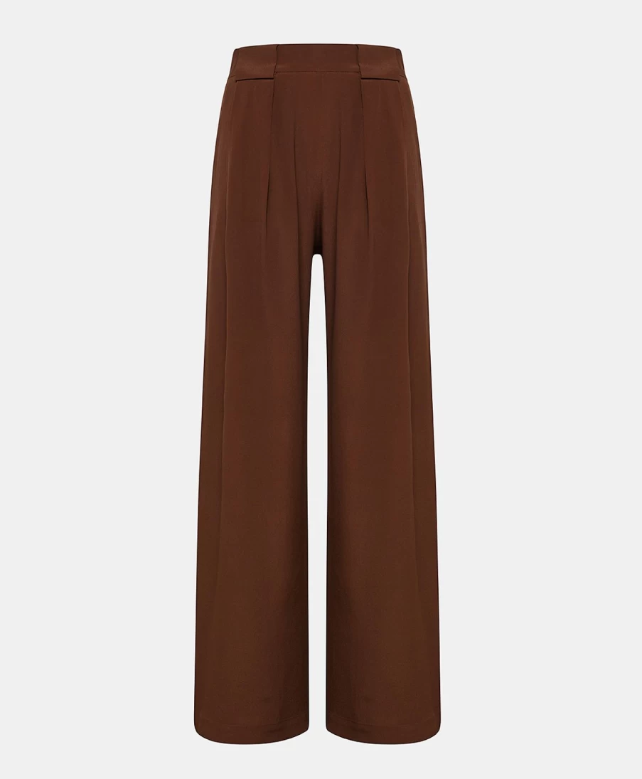 Momoni Women's Aspen Pant - Plain Acetate Silk Trousers in Chocolate