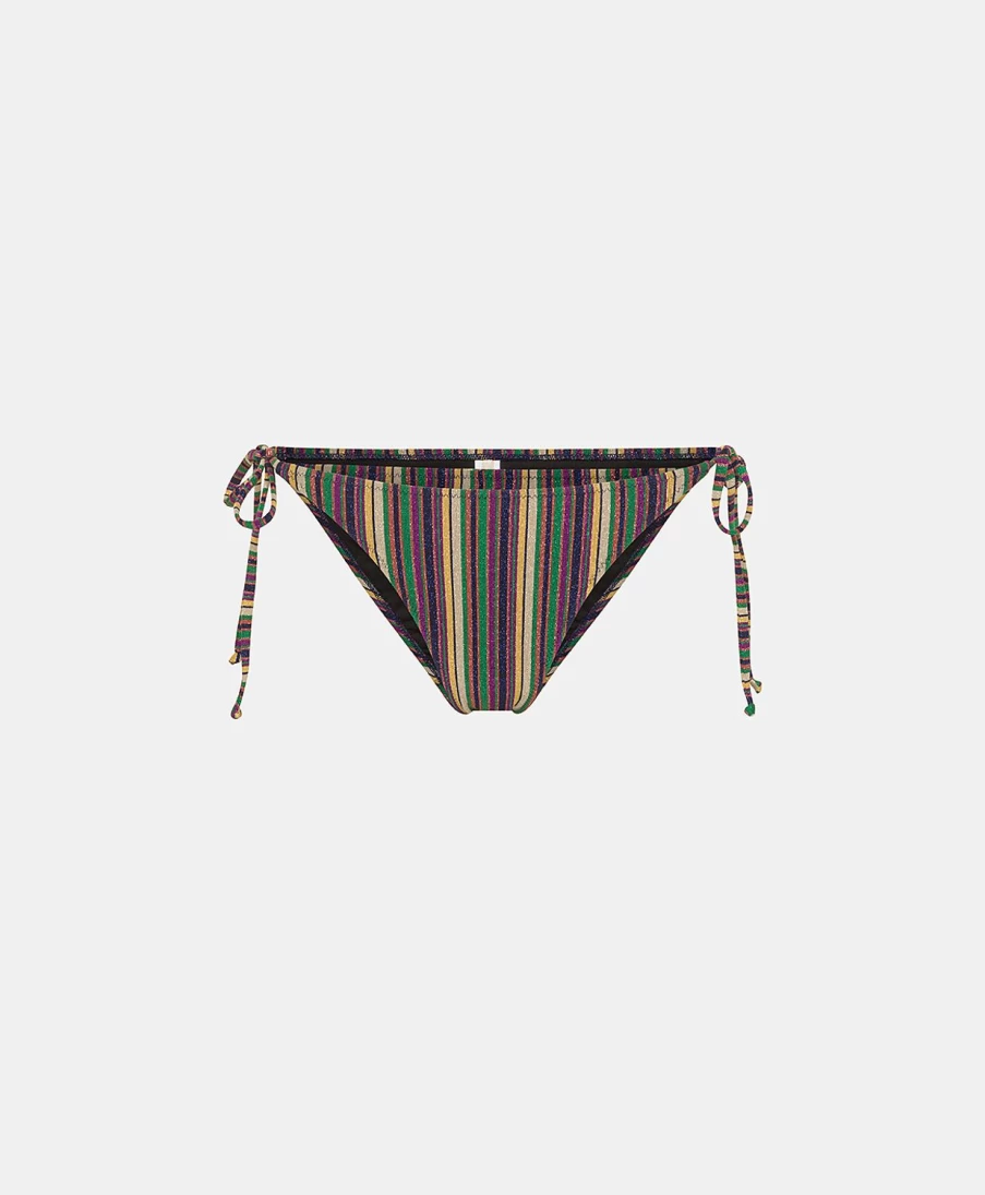 Momoni Women's Striped Lurex Jersey Bikini Bottom - Multicolor Green