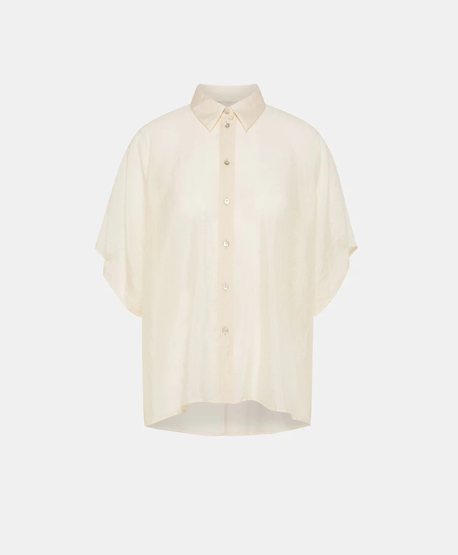 Momoni Women's Brooklyn Jacquard Cupro Shirt in Cream - Elegant Feminine Top