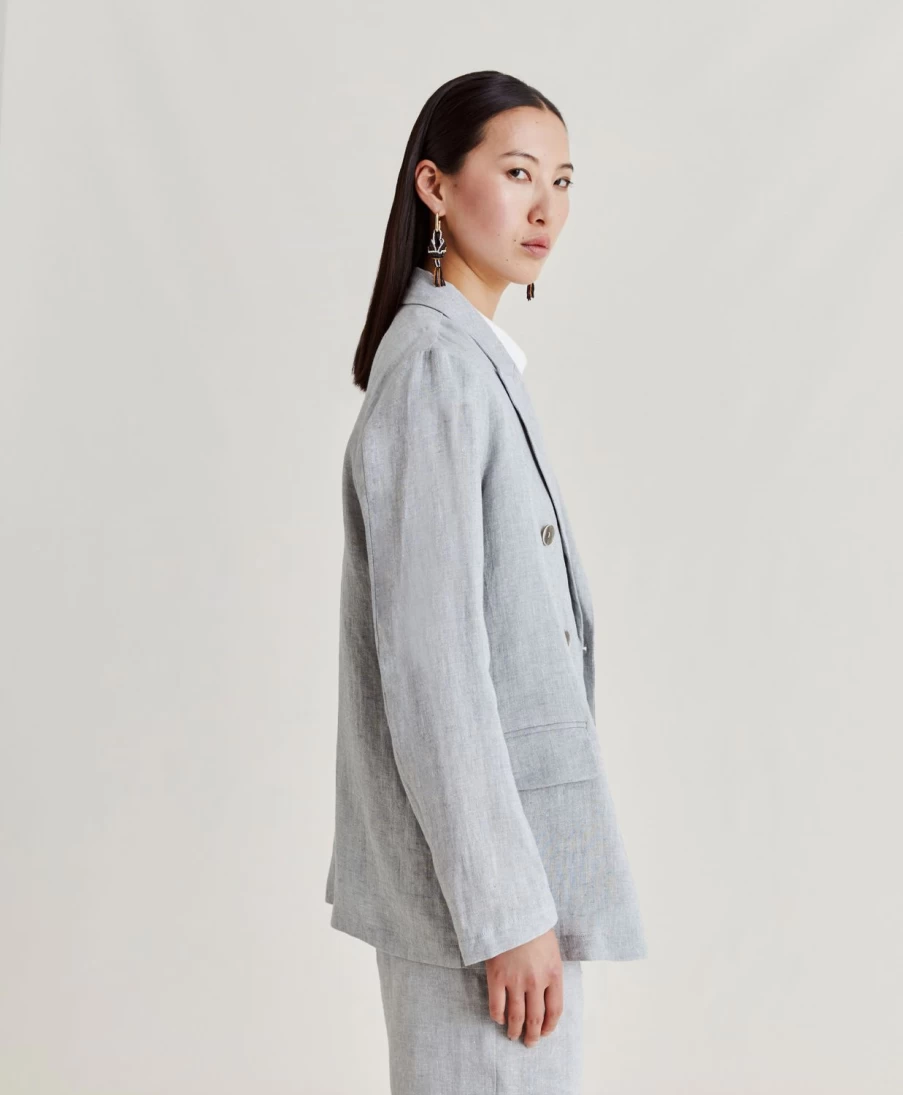 Momoni Women's Lilia Jacket - Gray Lurex Linen Blazer for Stylish Outfits