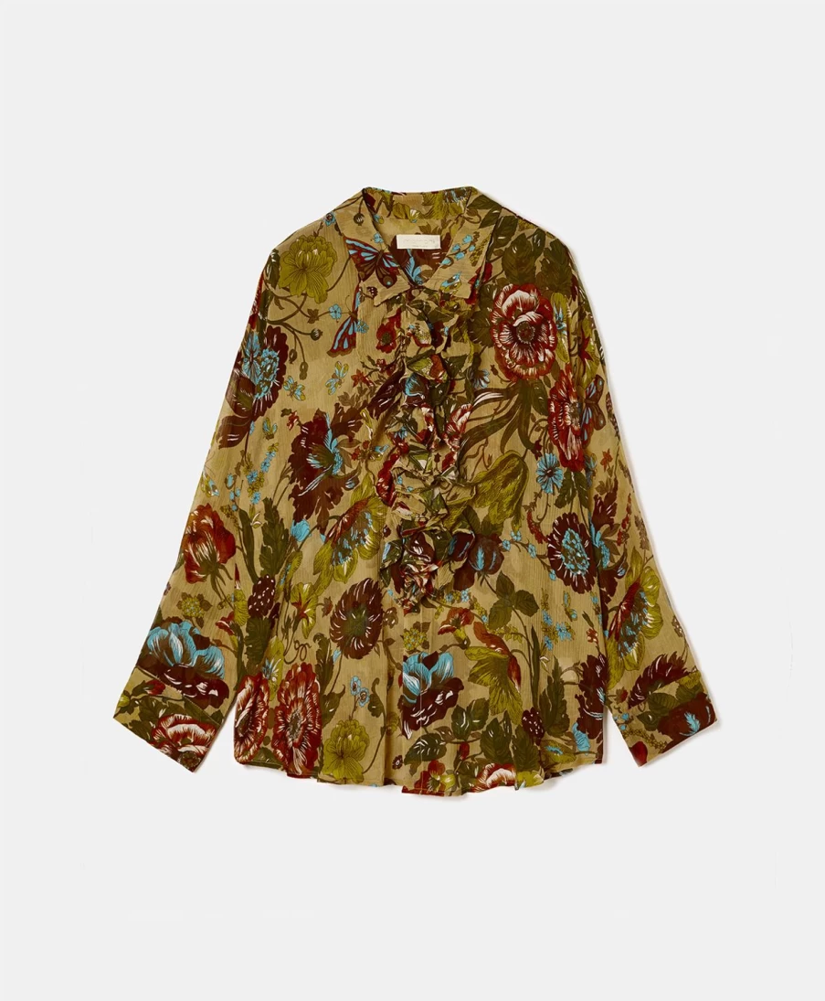 Momoni Women's Bilancia Printed Crepon Shirt in Beige & Multicolour
