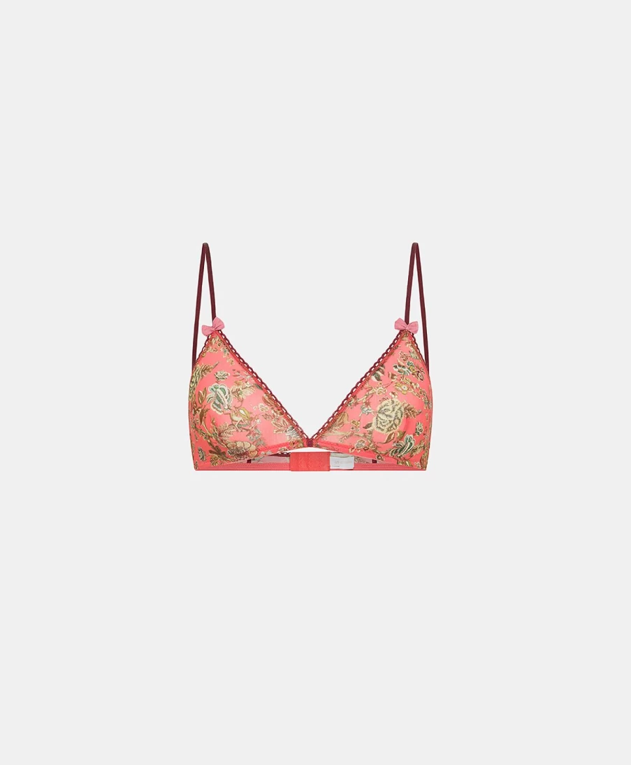 Momoni Women's Amethyst Pink/Camel Printed Nylon Bra - Lace Lingerie Bralette