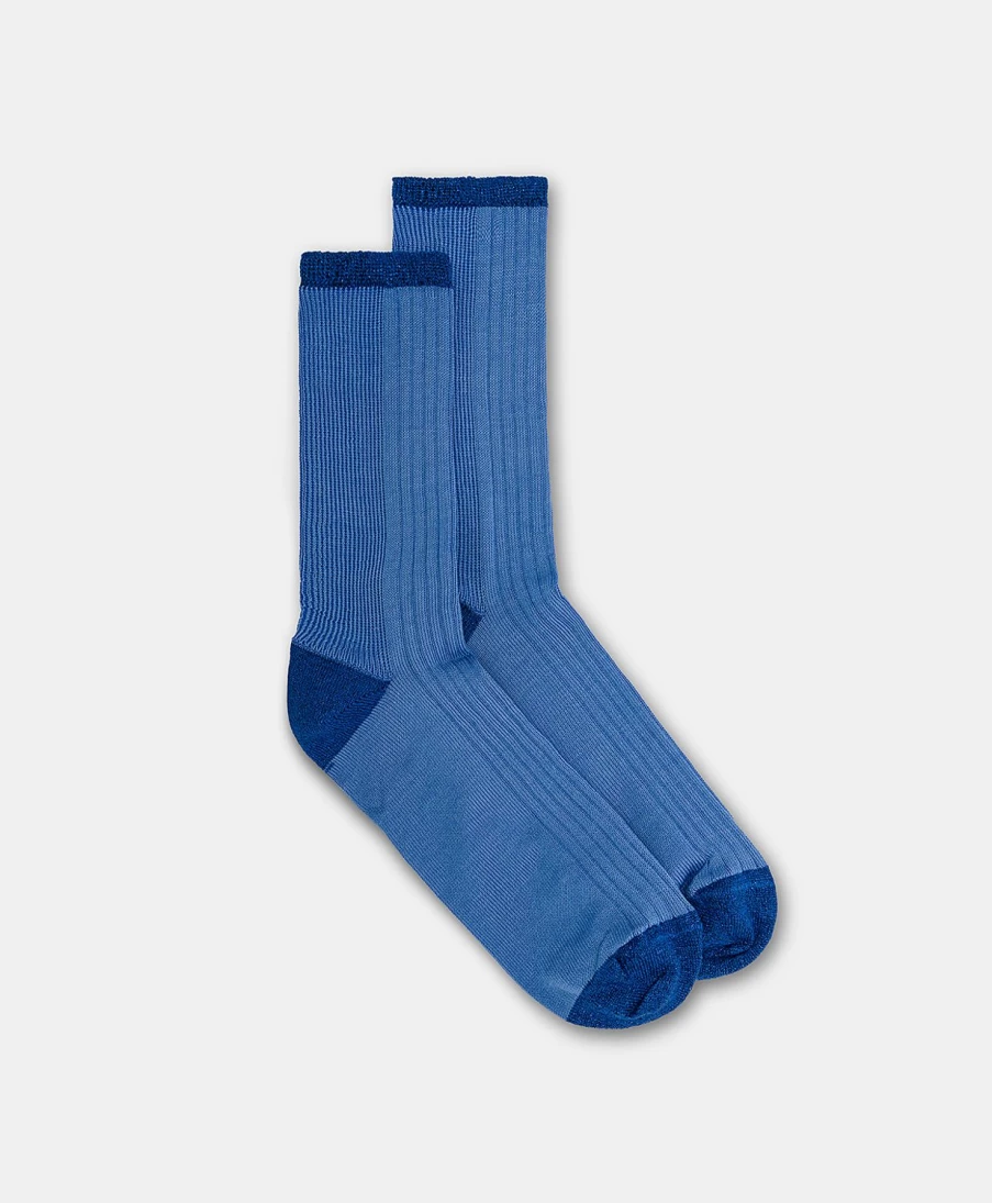 Momoni Women's Flamenco Vanise Ribbed Socks - Blue Comfortable Casual Ankle Socks