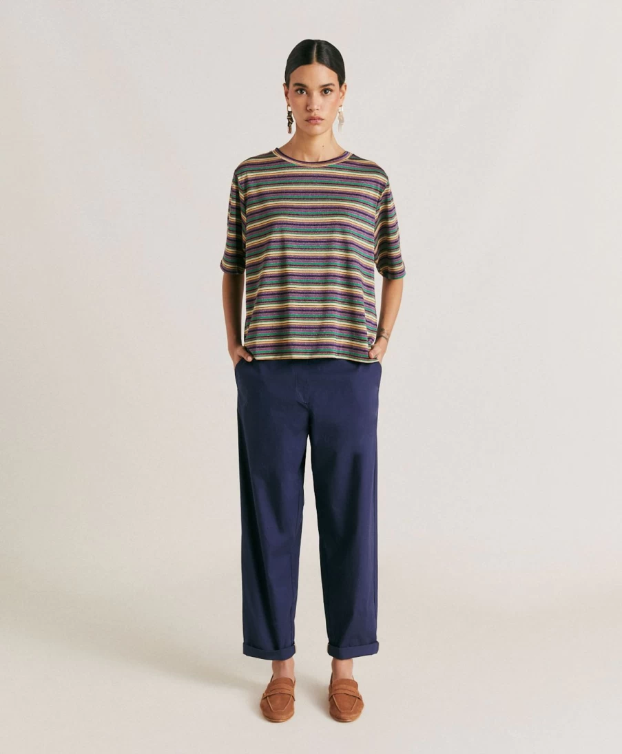 Momoni Women's Blue Poplin Idaho Pants - Lightweight Summer Casual Trousers
